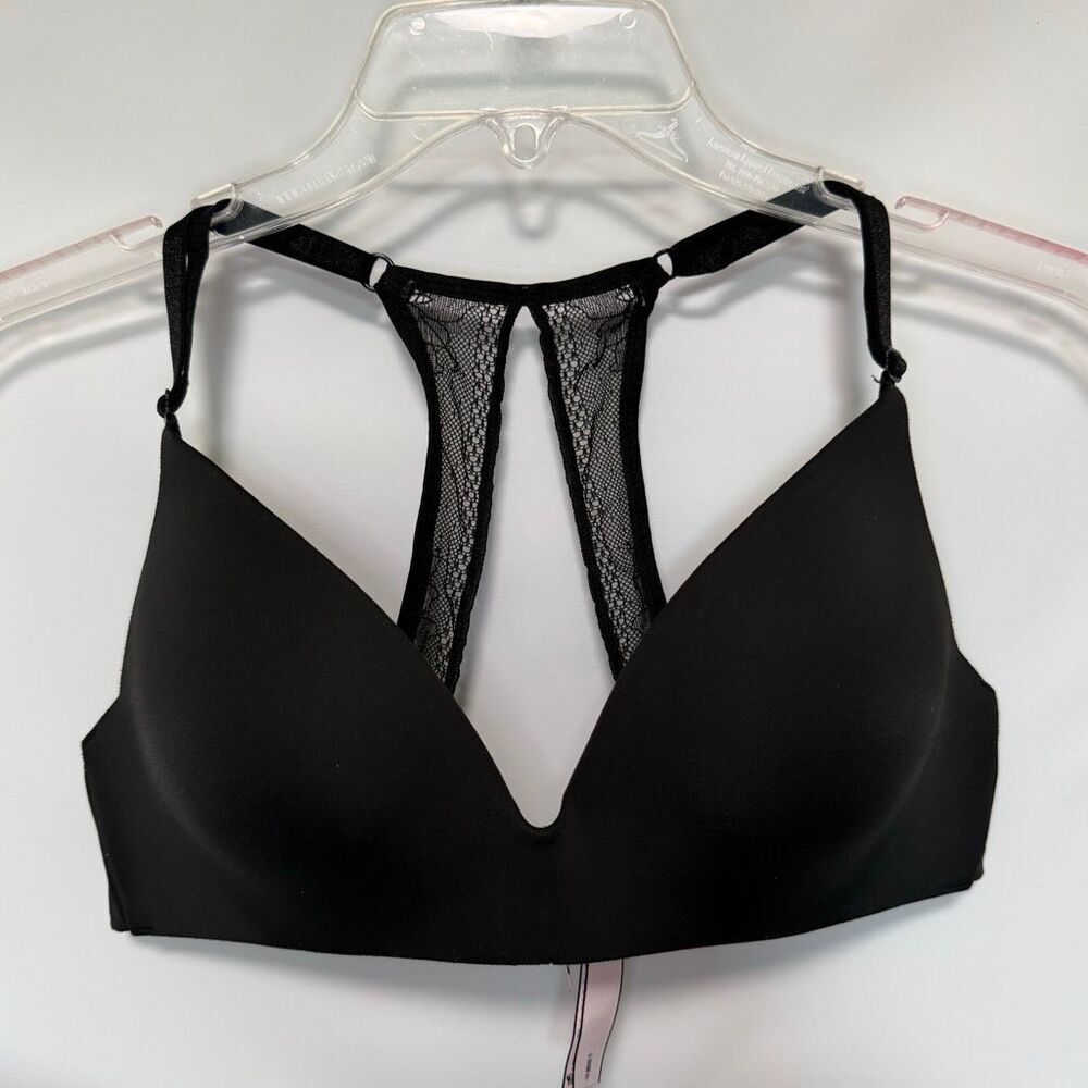 C36 victoria’s Secret black t-shirt lightly lined wireless lace racer back bra s